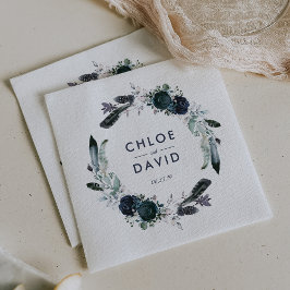Personalisierte Hochzeit der Rustikalen Navy Peony Serviette
