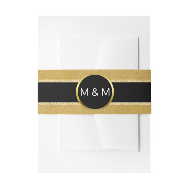 Personalisierte Hochzeit des Black Gold Glitzer Einladungsbanderole (Vorderseite Beispiel)