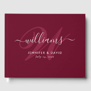 Personalisierte Hochzeit des Burgund Red Monogram Gästebuch