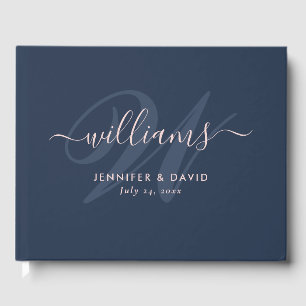 Personalisierte Hochzeit des Navy Blue und Blush M Gästebuch