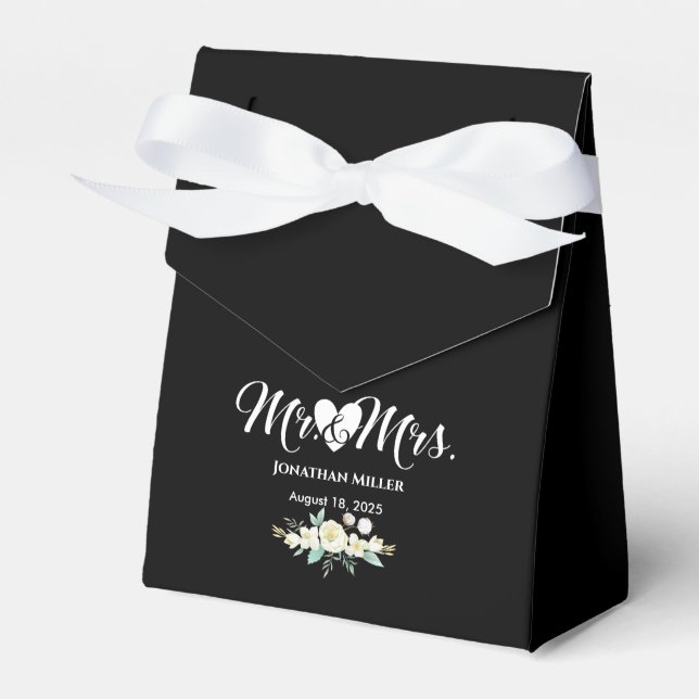 Personalisierte Hochzeit Elegant Schwarz-weiß Geschenkschachtel (Vorderseite)