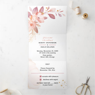 Personalisierte Hochzeit Elegante Orange Blume Dreifach Gefaltete Einladung