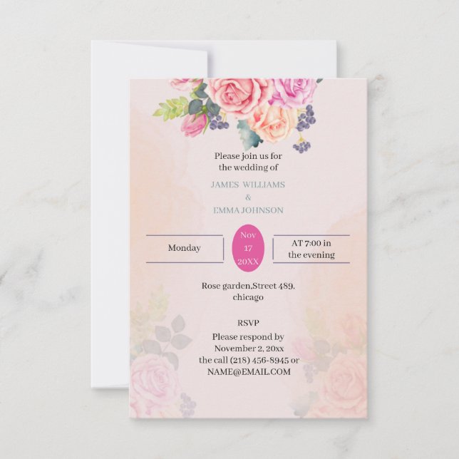 Personalisierte Hochzeit Elegante Rose Blume Einladung (Vorderseite)
