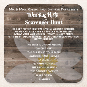 Personalisierte Hochzeit Foto Scavenger Hunt Rechteckiger Pappuntersetzer