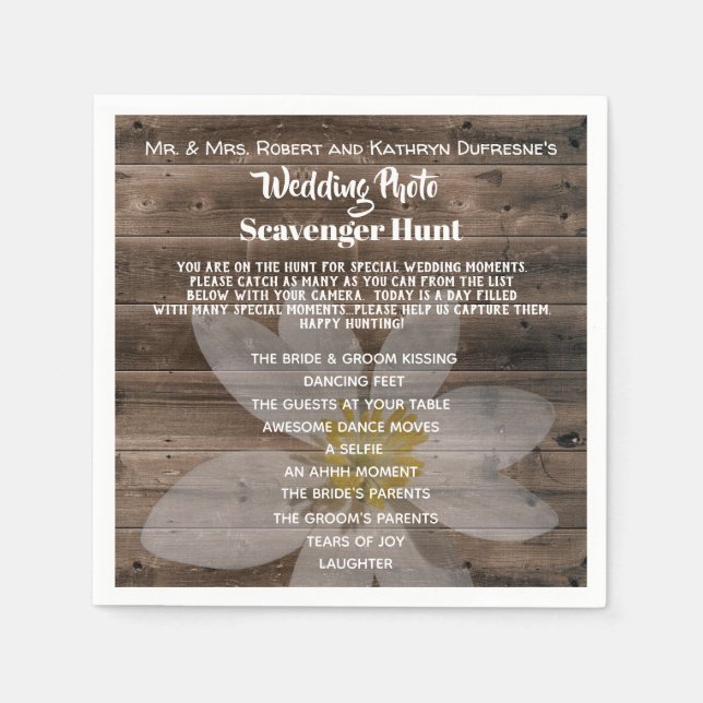 Personalisierte Hochzeit Foto Scavenger Hunt Serviette (Vorderseite)