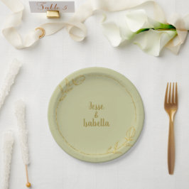 Personalisierte Hochzeit Gelb-Grün Pappteller