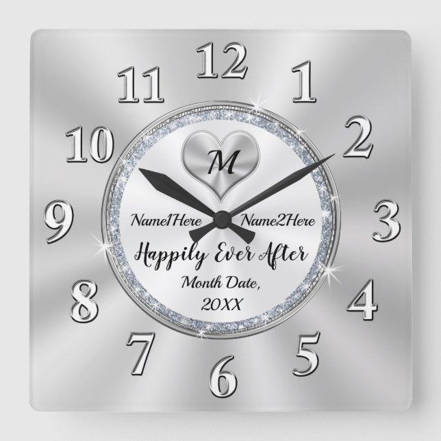 Personalisierte Hochzeit glücklich je nach Geschen Quadratische Wanduhr (Vorderseite)