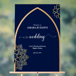 Personalisierte Hochzeit – Gold & Dunkelblau Acrylschild