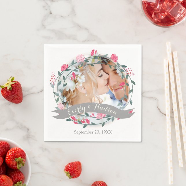 Personalisierte Hochzeit Ihres Fotos Quartz Rosa W Serviette (Beispiel)
