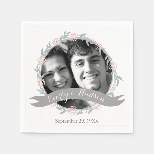 Personalisierte Hochzeit Ihres Fotos Quartz Rosa W Serviette (Vorderseite)