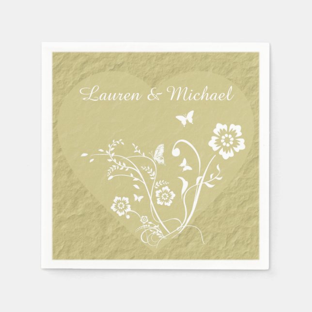 Personalisierte Hochzeit im antiken Goldenen Blume Serviette (Vorderseite)