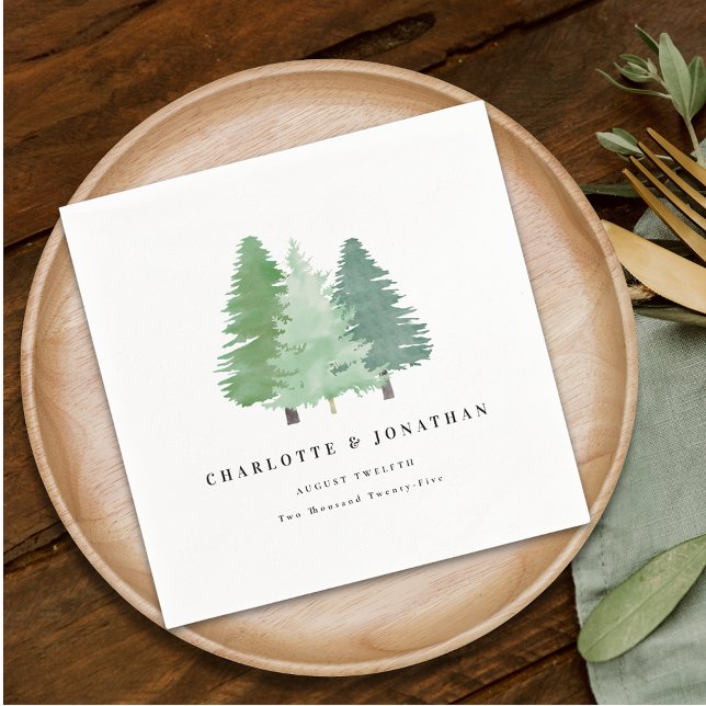 Personalisierte Hochzeit im Wasserfarbenwald Serviette (Personalized elegant modern watercolor Woodland Wedding napkins )