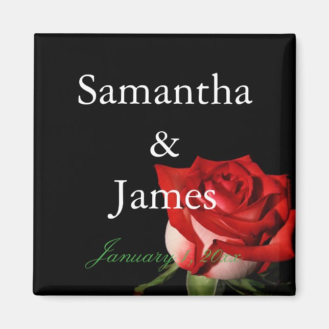 Personalisierte Hochzeit in Rot und Weiß Magnet (Vorne)