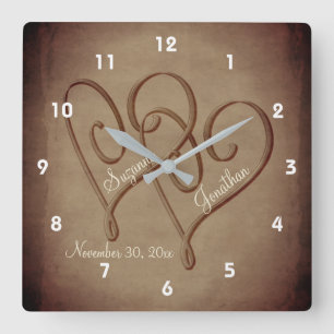 Personalisierte Hochzeit in Sepia Quadratische Wanduhr