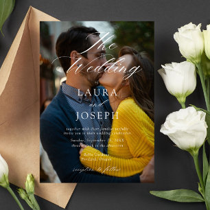 Personalisierte Hochzeit in Weiß und Schwarz-Foto Einladung