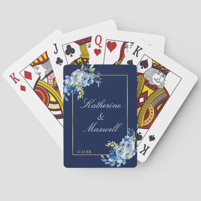 Personalisierte Hochzeit mit blauem Gold Spielkarten (Rückseite)