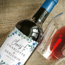 Personalisierte Hochzeit mit Blauer Peony Weinetikett