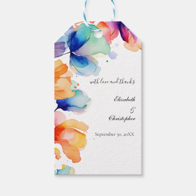Personalisierte Hochzeit mit blühenden Wasserfarbe Geschenkanhänger (Vorderseite)