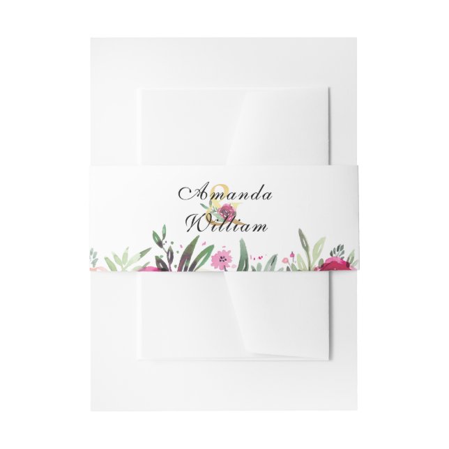 Personalisierte Hochzeit mit Blumenrosa Einladungsbanderole (Vorderseite Beispiel)