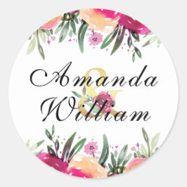 Personalisierte Hochzeit mit Blumenrosa Runder Aufkleber