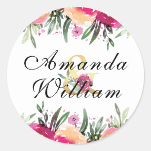 Personalisierte Hochzeit mit Blumenrosa Runder Aufkleber