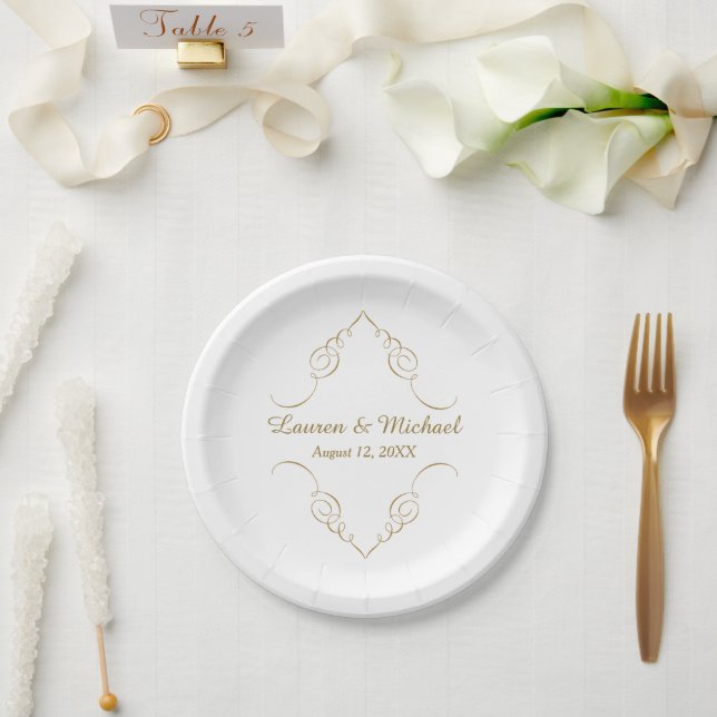 Personalisierte Hochzeit mit dunklem Gold Swirl Pappteller (Hochzeit)