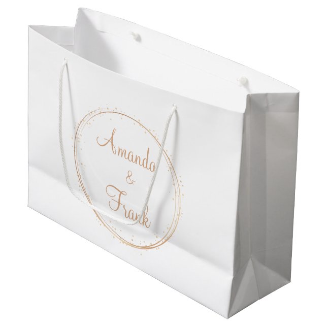 Personalisierte Hochzeit mit Gold Sparkle Große Geschenktüte (Vorderseite Schrägansicht)