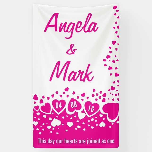 Personalisierte Hochzeit mit heißen rosa Herzen Banner (Vertikal)