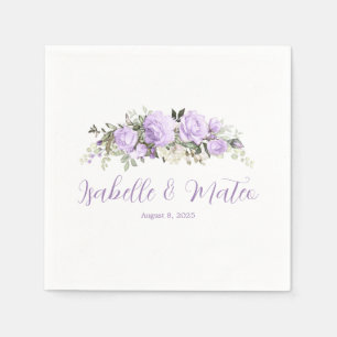 Personalisierte Hochzeit mit lila und weißer Blüte Serviette