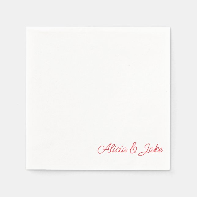 Personalisierte Hochzeit mit Red Script-Namen Serviette (Vorderseite)