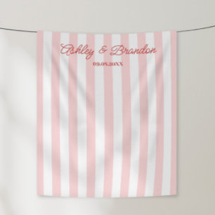 Personalisierte Hochzeit mit rosa Cabana-Streifen Wandteppich