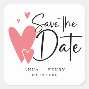 Personalisierte Hochzeit mit rosa Herzen speichern Quadratischer Aufkleber