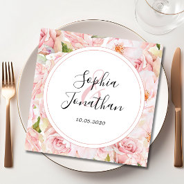 Personalisierte Hochzeit mit rosa Rosen Serviette