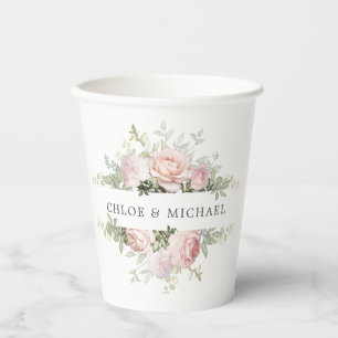 Personalisierte Hochzeit mit rosa Rustikal Pappbecher