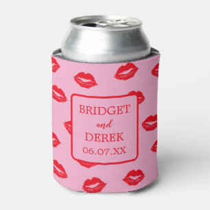 Personalisierte Hochzeit mit Rot und Rosa Kisses Dosenkühler