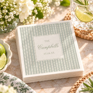 Personalisierte Hochzeit mit Salbeigrün-Ticking-St Serviette