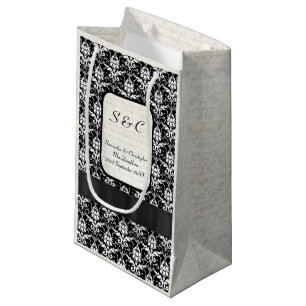 Personalisierte  Hochzeit mit schwarz-weißem Damas Kleine Geschenktüte
