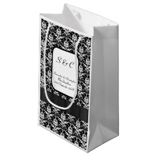 Personalisierte  Hochzeit mit schwarz-weißem Damas Kleine Geschenktüte