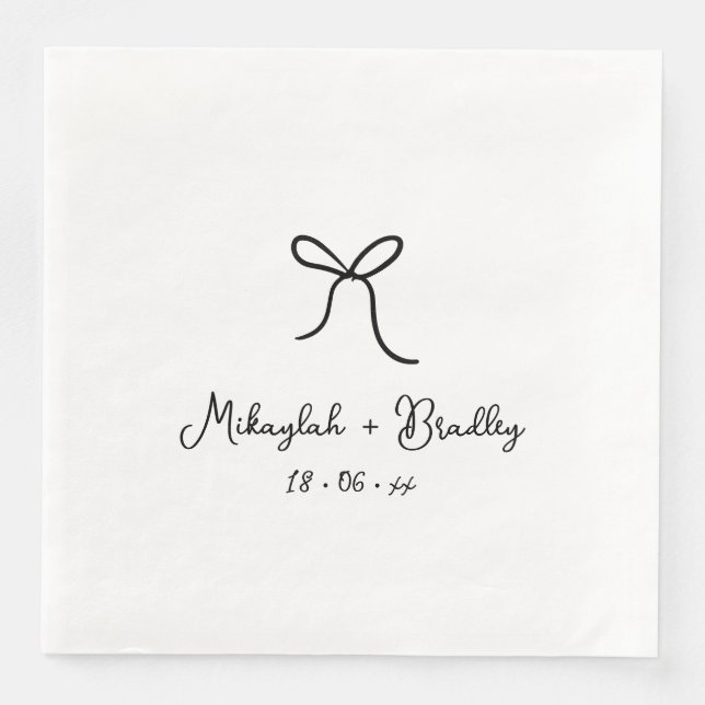 Personalisierte Hochzeit mit schwarzem und weißem  Serviette (Vorderseite)