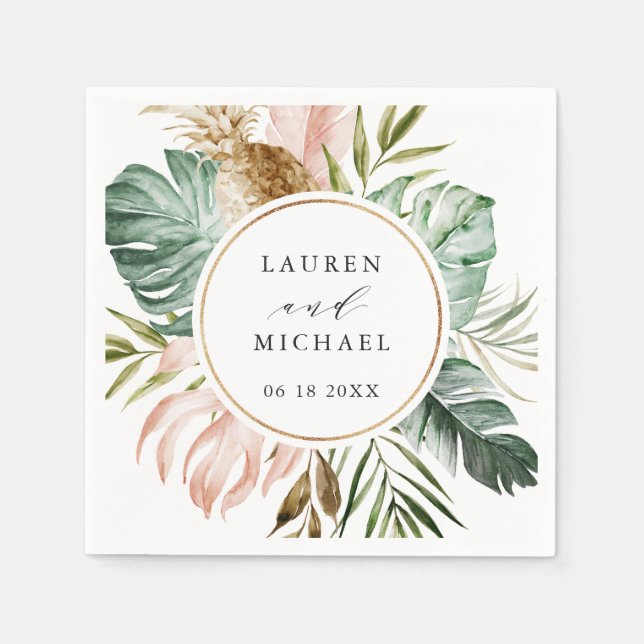 Personalisierte Hochzeit mit Tropical Gold Blush P Serviette (Vorderseite)