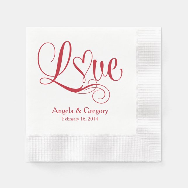 Personalisierte Hochzeit mit weißer Liebe Serviette (Vorderseite)