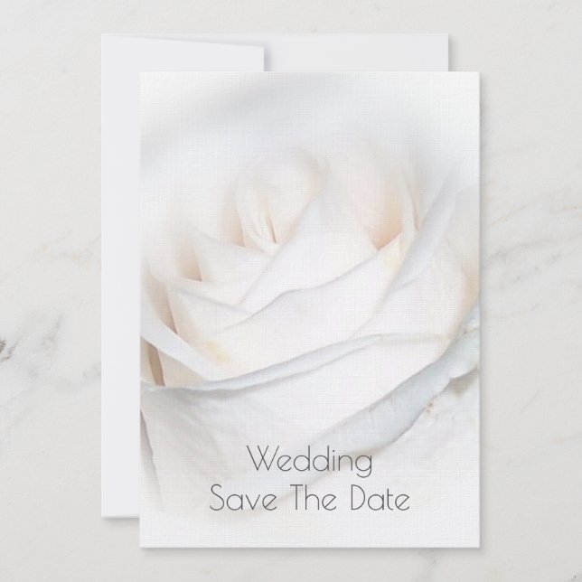 Personalisierte Hochzeit mit weißer Rose retten da Einladung (Vorderseite)
