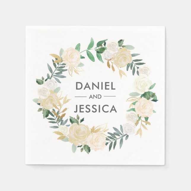 Personalisierte Hochzeit Napkin | Weiße Blume Serviette (Vorderseite)