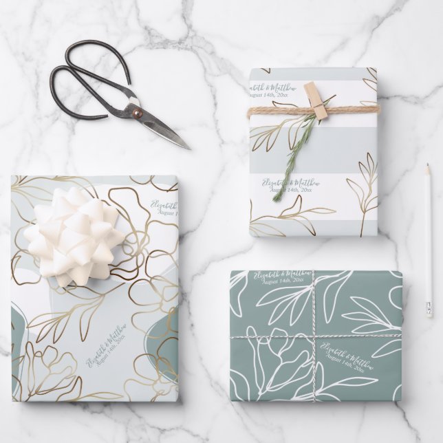 Personalisierte Hochzeit Natürliche Grüne Abstrakt Geschenkpapier Set (Vorderseite)