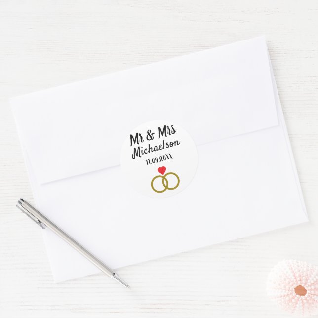Personalisierte Hochzeit Runder Aufkleber (Umschlag)