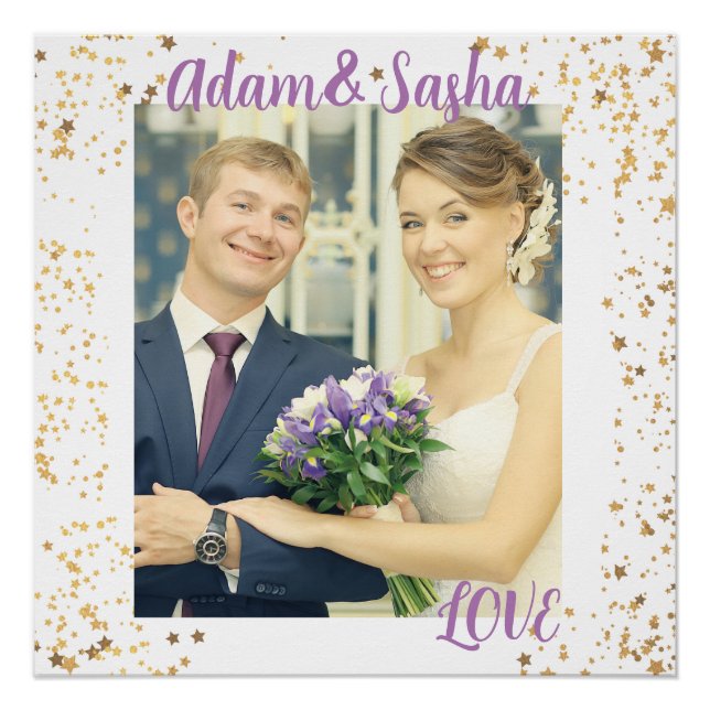 Personalisierte Hochzeit rustikaler und weißer Fot Poster (Vorderseite)