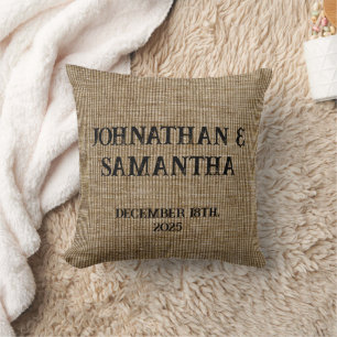 Personalisierte Hochzeit Rustikales Burlap Nattern Kissen
