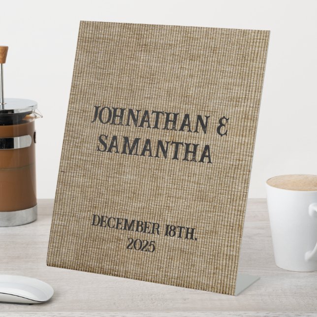 Personalisierte Hochzeit Rustikales Burlap Nattern Sockelschild (In Situ)