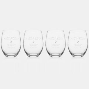 Personalisierte Hochzeit Silberes Herz Elegant Weinglas Ohne Stiel