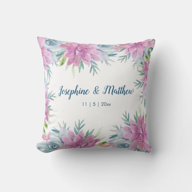 Personalisierte Hochzeit von Aquarellbildern Kissen (Vorderseite)
